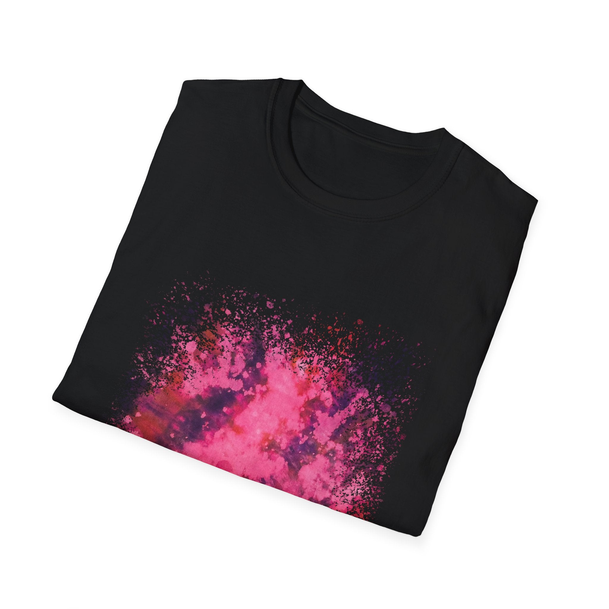 Magenta Madness 2:  Vibrant Splash T-Shirt: Unisex Softstyle, Art Enthusiast Gift, Casual Wear, Summer Apparel, Splash of Color, Vibrant Tee