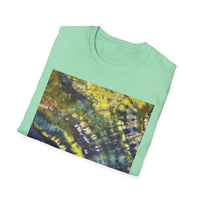 EVERGREEN TIDE: Smash stye tie dye, Vibrant Abstract Unisex Softstyle T-Shirt, Casual Wear, Art-Tee, Gift for Art Lovers, Unique Art Shirt, Dreamy Graphic T-Shirt