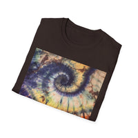 MOCHA SPIDER DANCE:  Unique Spiral Tie-Dye Unisex T-Shirt, Boho Chic Tee, Summer Vibes Top, Festival Wear, Eco-Friendly Gift