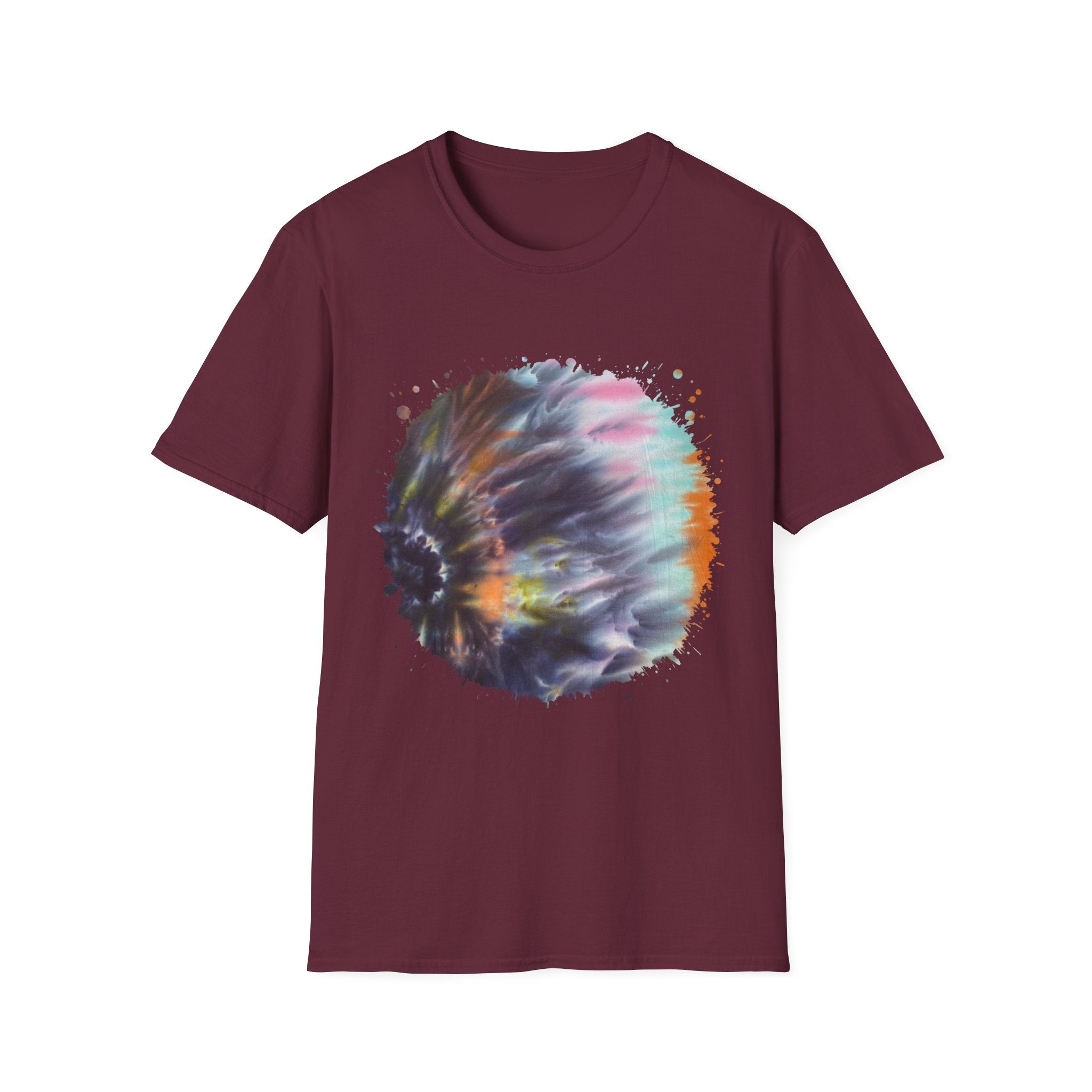 Bravado 2:  Colorful Tie-Dye Unisex Softstyle T-Shirt with Abstract Design, Perfect for Festivals, Casual Outings, Relaxed Days, Summer Vibes, and Gifts