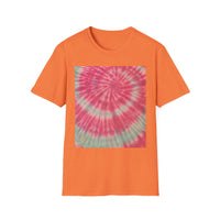 FLAMINGO:  Pink explosion! Colorful Tie-Dye Unisex Softstyle T-Shirt – Perfect for Festivals, Summer Vibes, Casual Outings, Gifts, and Everyday Wear