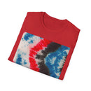 BOOMERANG BLAZE: Patriotic Tie-Dye T-Shirt, Unisex Softstyle Tee, Summer BBQ Shirt, Fourth of July Apparel, Gift for Freedom Lovers
