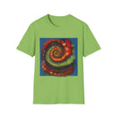 CHARTREUSE LEGEND:  Colorful Spiral TIe Dye Design Unisex Softstyle T-Shirt | Bohemian Vibe, Everyday Wear, Gift, Festival Style, Relaxation
