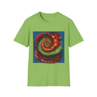 CHARTREUSE LEGEND:  Colorful Spiral TIe Dye Design Unisex Softstyle T-Shirt | Bohemian Vibe, Everyday Wear, Gift, Festival Style, Relaxation
