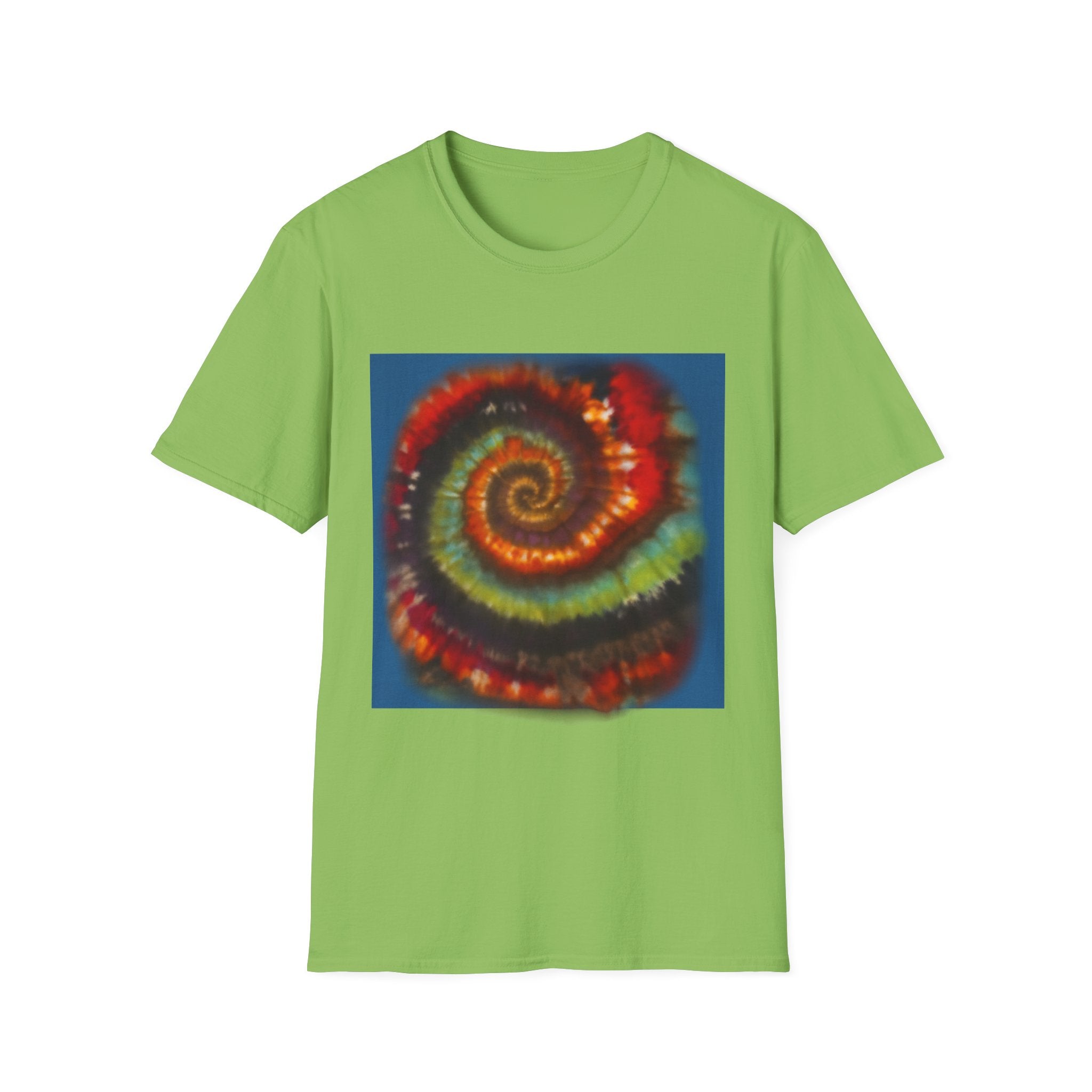 CHARTREUSE LEGEND:  Colorful Spiral TIe Dye Design Unisex Softstyle T-Shirt | Bohemian Vibe, Everyday Wear, Gift, Festival Style, Relaxation