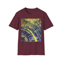 EVERGREEN TIDE: Smash stye tie dye, Vibrant Abstract Unisex Softstyle T-Shirt, Casual Wear, Art-Tee, Gift for Art Lovers, Unique Art Shirt, Dreamy Graphic T-Shirt