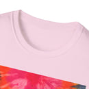 DOUBLE DAHLIA:  Vibrant dahlia inspired  Tie-Dye t-shirt, Unisex Softstyle Shirt, Summer Fashion Tee, Festival Wear, Retro Style Top, Casual Everyday Wear