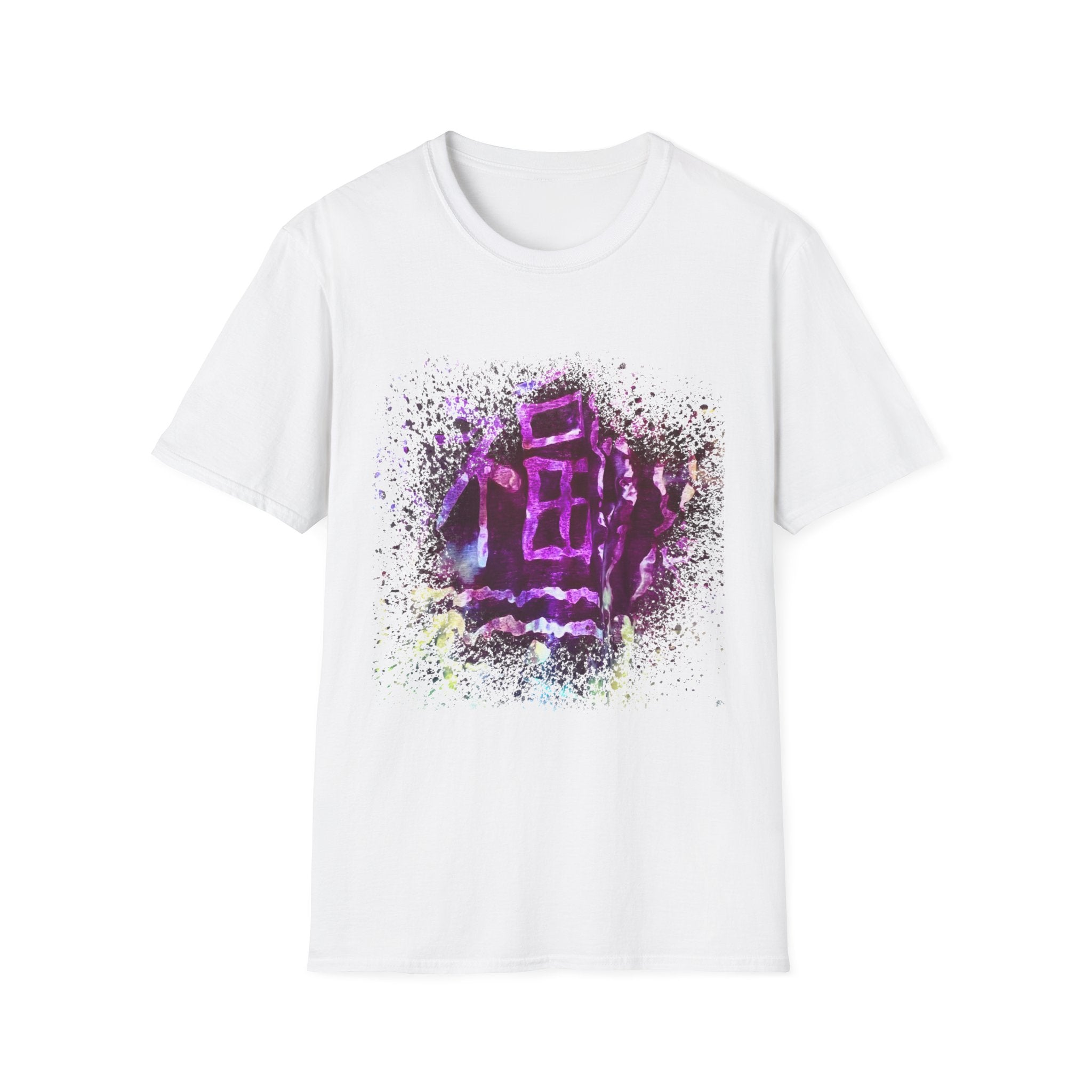 Dynasty 2: Colorful, splat style, tie dye Abstract Graphic Unisex Softstyle T-Shirt, Casual Wear, Unique Art Tee, Gift for Art Lovers, Trendy Everyday Top