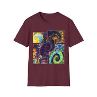 VICTORY: Vibrant Spiral Pattern collage T-Shirt, Unisex Tee for Art Lovers, Boho Chic Fashion, Perfect for Festivals, Gift for Friends