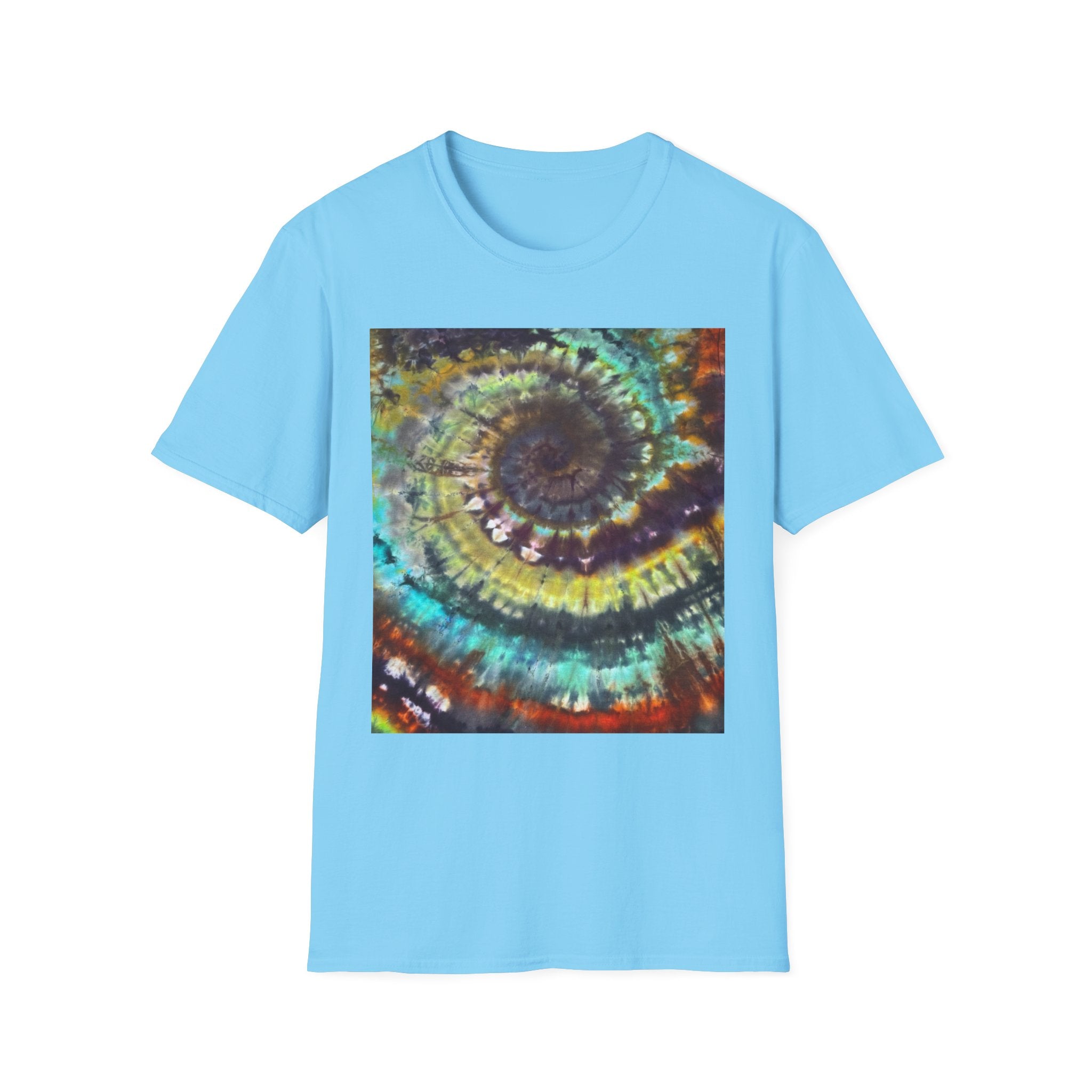 TEMPTATION: Mystical Vibrant Tie-Dye T-Shirt, Unisex Softstyle Tee, Boho Festival Wear, Summer Vibe Shirt, Eco-Friendly Apparel, Gift for Him or Her