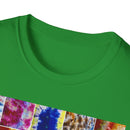 THE SCRAMBLE: Colorful, sampler style,  Tie-Dye collage Unisex T-Shirt, Vibrant Casual Wear, Summer Festival Top, Gift for Him/Her, Retro Vibe Fashion