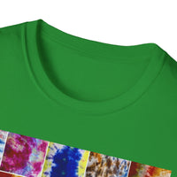 THE SCRAMBLE: Colorful, sampler style,  Tie-Dye collage Unisex T-Shirt, Vibrant Casual Wear, Summer Festival Top, Gift for Him/Her, Retro Vibe Fashion