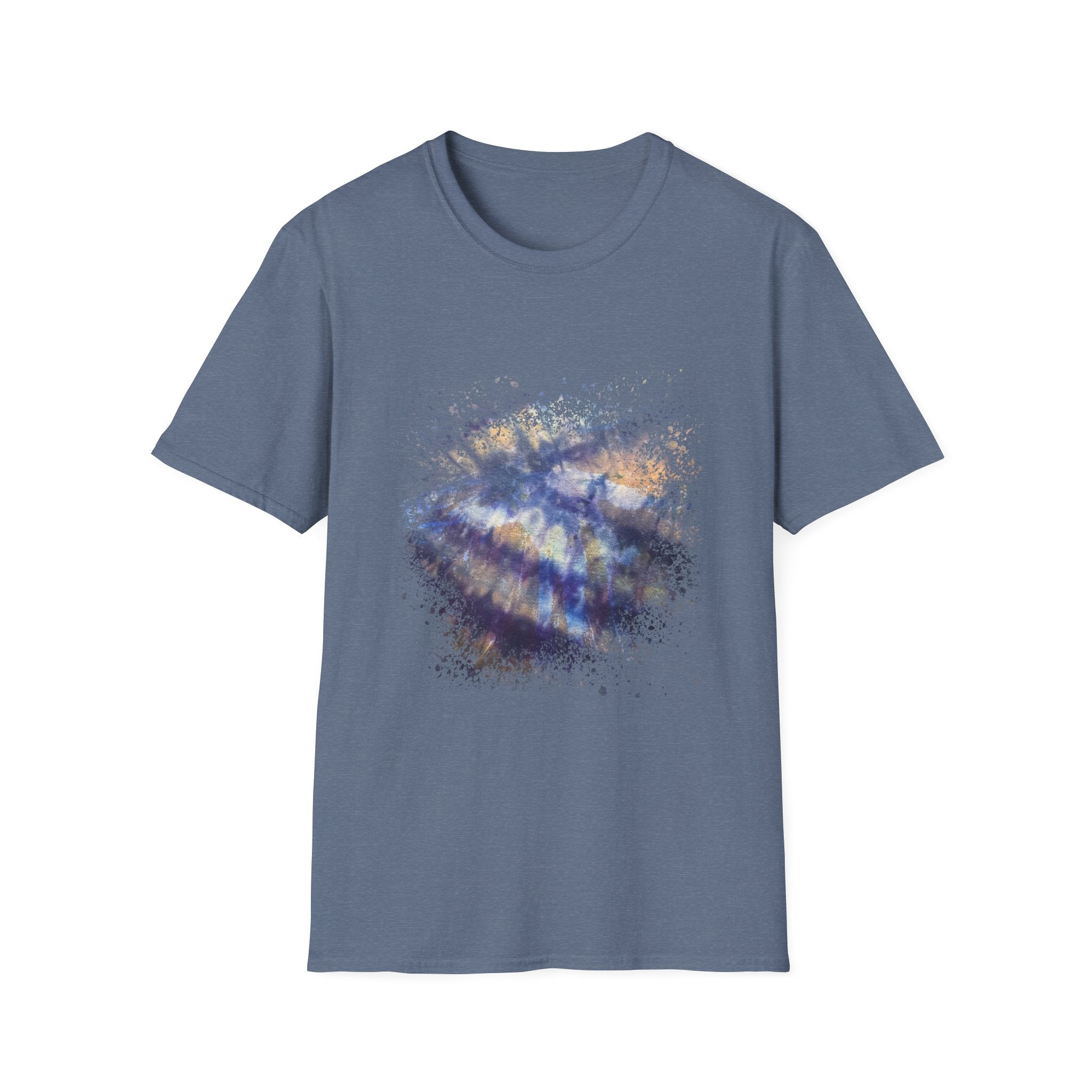 Blue on Coper 2:  Galaxy Splatter Unisex T-Shirt | Trendy Summer Tee for Art Lovers, Gift for Birthdays, Relaxed Fit Casual Wear, Unique Graphic Shirt