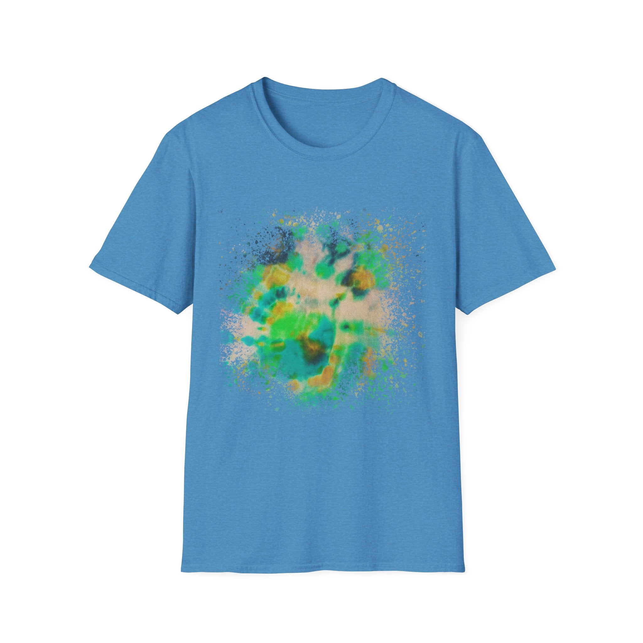 TURQUOISE TREASURE:  Colorful, splat style, Vibrant Abstract T-Shirt | Unisex Softstyle Graphic Tee, Casual Wear, Gift for Art Lovers, Summer Fashion, Unique Design