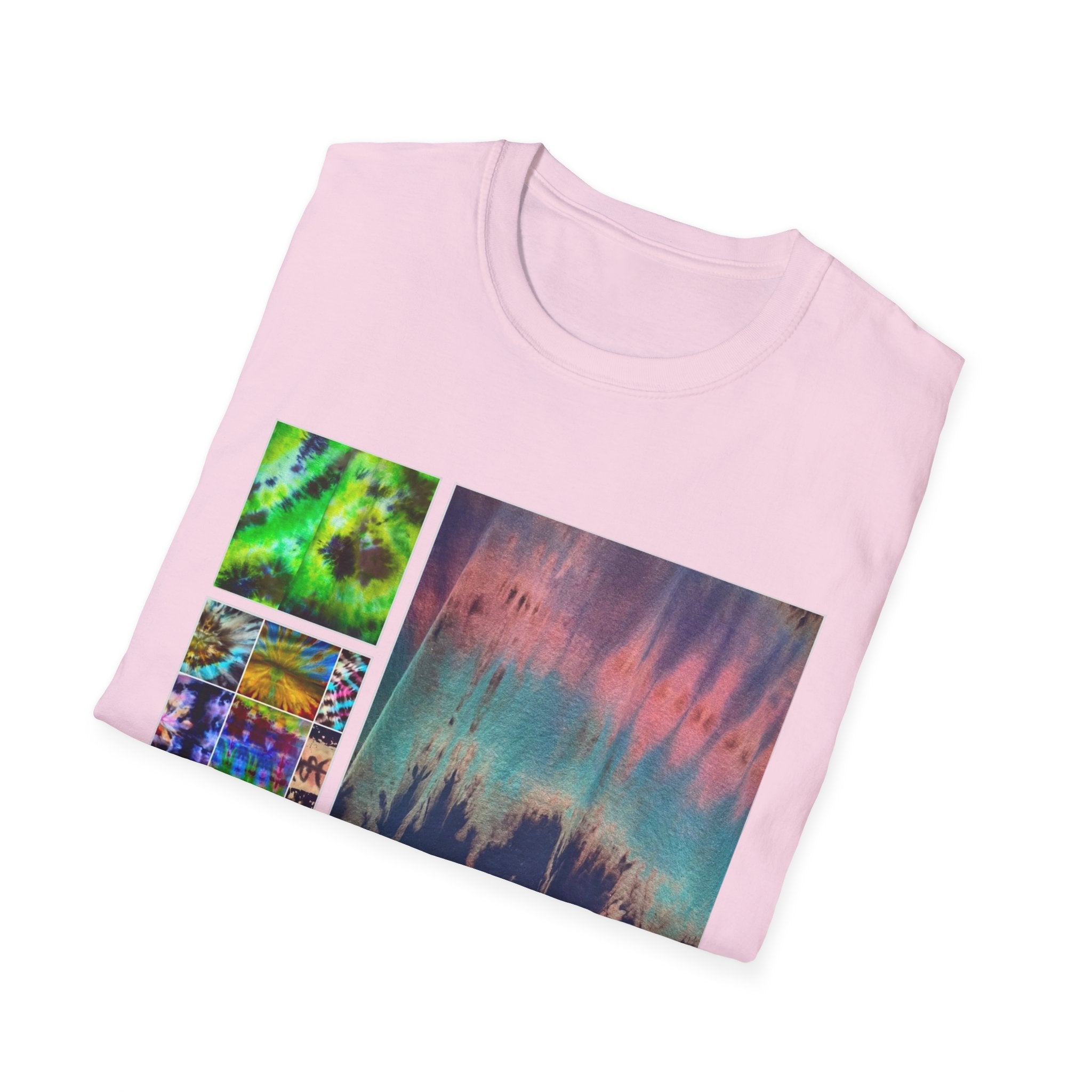 NORTHERN LIGHTS: Vibrant  Tie Dye collage Art, Unisex Softstyle T-Shirt | Casual Fashion, Gift for Art Lovers, Summer Wear, Festival Outfit, Unique Graphic Tee