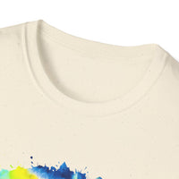 Zenith 2:  Tie-Dye Peace Circle Unisex Softstyle T-Shirt, Vibrant Summer Tee, Gift for Music Festivals, Casual Chic, Eco-Friendly Fashion