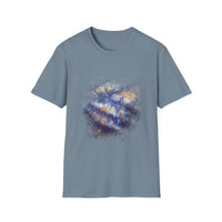 Blue on Coper 2:  Galaxy Splatter Unisex T-Shirt | Trendy Summer Tee for Art Lovers, Gift for Birthdays, Relaxed Fit Casual Wear, Unique Graphic Shirt
