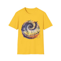 Mocha Spider Dance 2:  Spiral Tie-Dye Unisex T-Shirt, Boho Style Tee, Casual Comfort Shirt, Gift for Nature Lovers, Summer Vibes Apparel