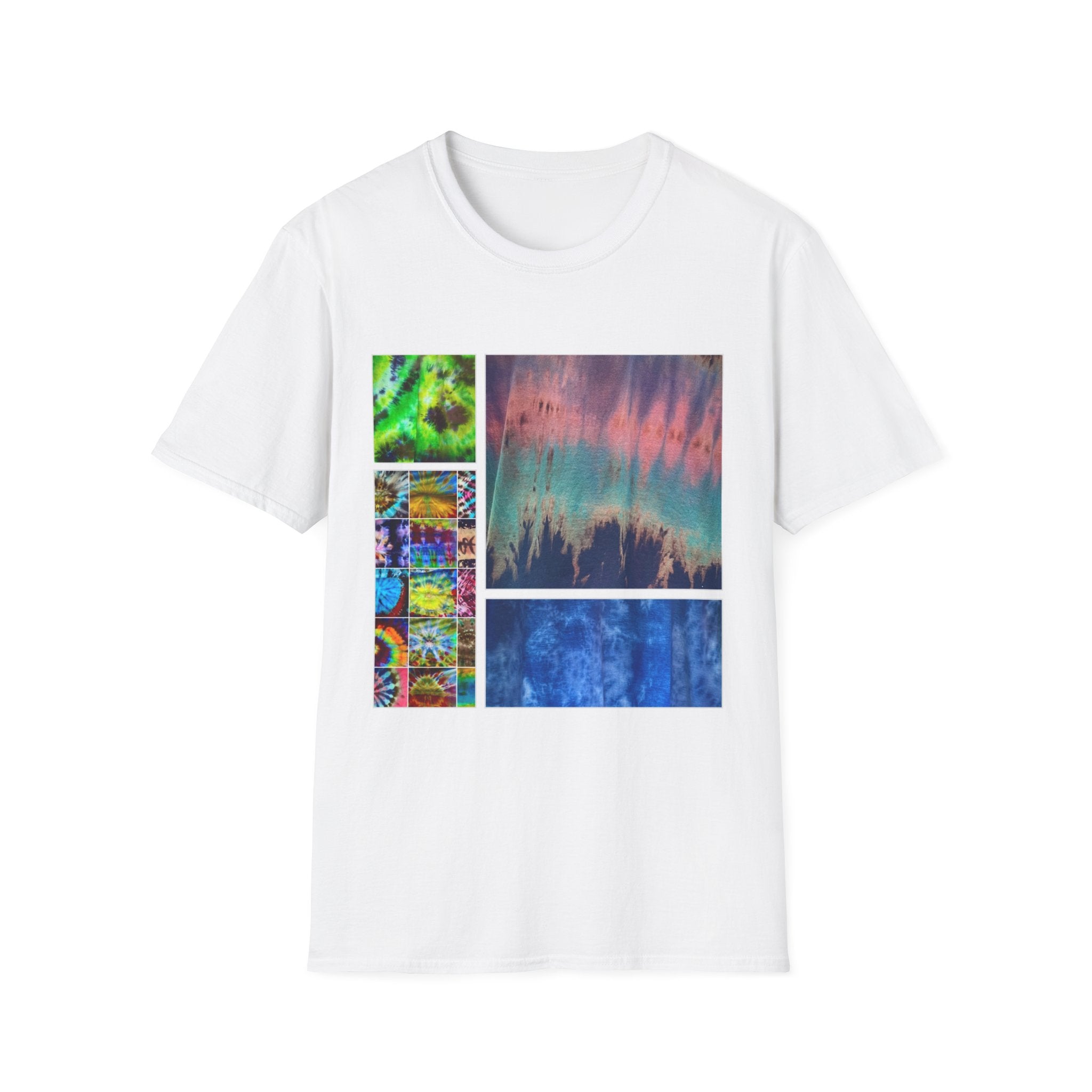 NORTHERN LIGHTS: Vibrant  Tie Dye collage Art, Unisex Softstyle T-Shirt | Casual Fashion, Gift for Art Lovers, Summer Wear, Festival Outfit, Unique Graphic Tee