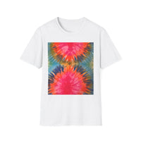 DOUBLE DAHLIA:  Vibrant dahlia inspired  Tie-Dye t-shirt, Unisex Softstyle Shirt, Summer Fashion Tee, Festival Wear, Retro Style Top, Casual Everyday Wear