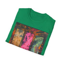 FIRE STONE: Stonehenge inspired collage, Colorful Tie-Dye Unisex T-Shirt, Boho Tee, Summer Vibes Shirt, Festival Wear, Unique Gift for Him and Her