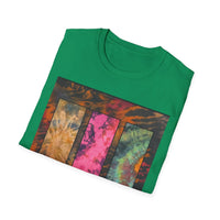 FIRE STONE: Stonehenge inspired collage, Colorful Tie-Dye Unisex T-Shirt, Boho Tee, Summer Vibes Shirt, Festival Wear, Unique Gift for Him and Her
