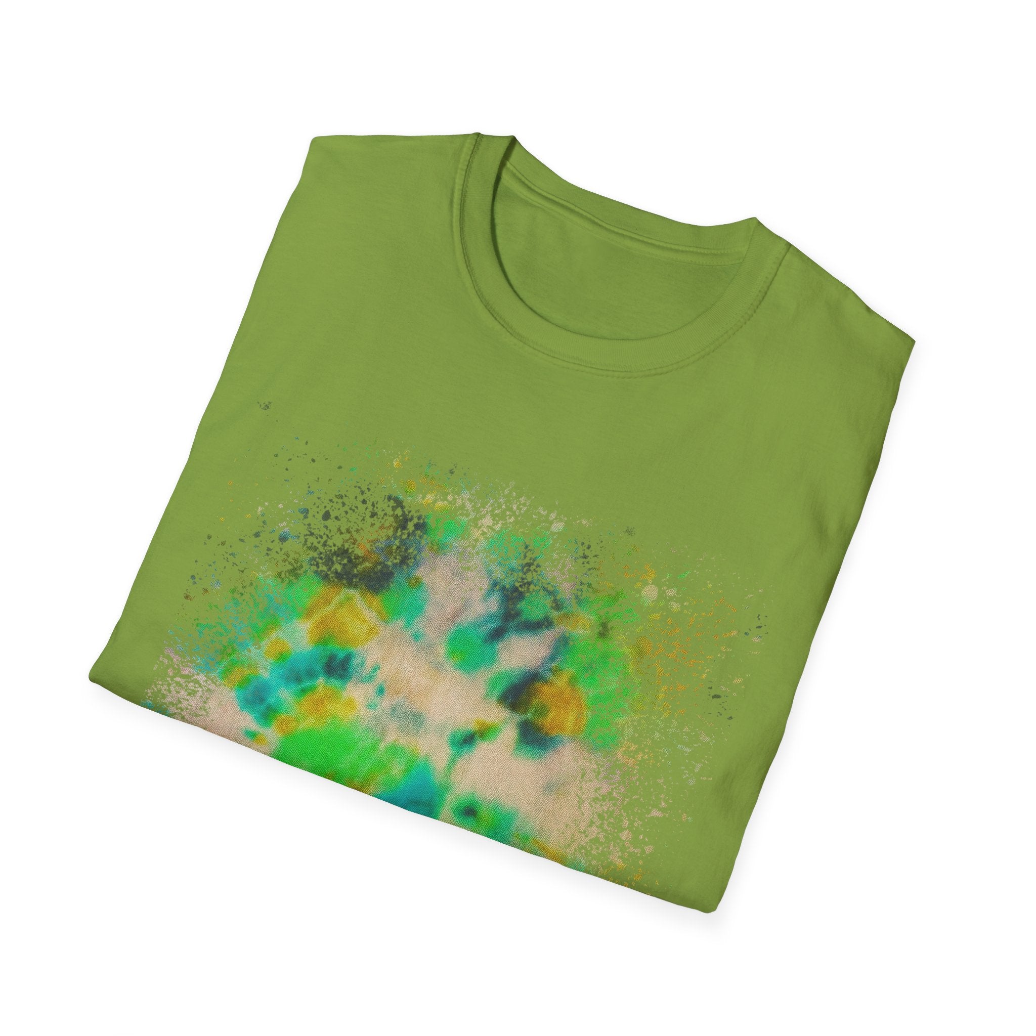 TURQUOISE TREASURE:  Colorful, splat style, Vibrant Abstract T-Shirt | Unisex Softstyle Graphic Tee, Casual Wear, Gift for Art Lovers, Summer Fashion, Unique Design