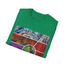 SUNSET TANGO: Vibrant Collage Tie-Dye T-Shirt, Bohemian Unisex Tee, Perfect for Festivals, Gifts, Summer Vibes, Art-Inspired Wear, Music Events