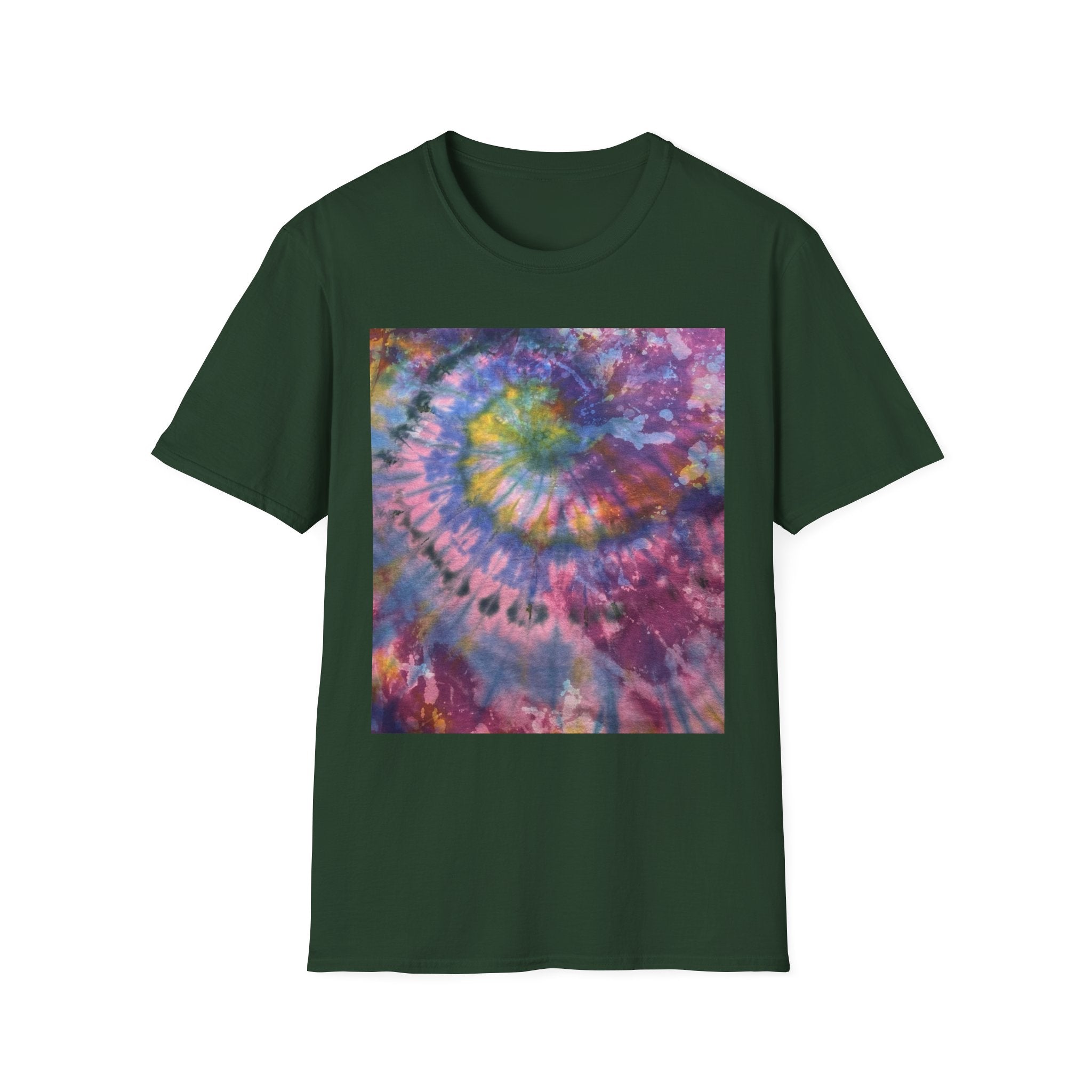 DRAGONFLY DESTINY: Fantasy inspired, Vibrant Tie-Dye T-Shirt, Unisex Softstyle Tee for Festivals, Summer Outings, Birthday Gifts, Casual Wear, Eco-Friendly Fashion