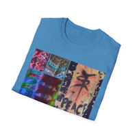 EQUITY: Bohemian Peace Graphic Tie Dye collage Tee, Unisex Softstyle T-Shirt, Tie-Dye Vibe Shirt, Festival Fashion, Relaxed Fit Top