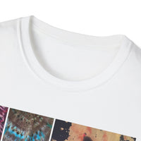 EQUITY: Bohemian Peace Graphic Tie Dye collage Tee, Unisex Softstyle T-Shirt, Tie-Dye Vibe Shirt, Festival Fashion, Relaxed Fit Top