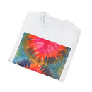 DOUBLE DAHLIA:  Vibrant dahlia inspired  Tie-Dye t-shirt, Unisex Softstyle Shirt, Summer Fashion Tee, Festival Wear, Retro Style Top, Casual Everyday Wear