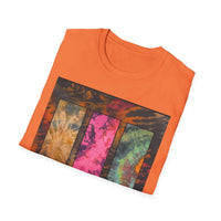 FIRE STONE: Stonehenge inspired collage, Colorful Tie-Dye Unisex T-Shirt, Boho Tee, Summer Vibes Shirt, Festival Wear, Unique Gift for Him and Her