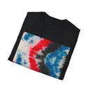 BOOMERANG BLAZE: Patriotic Tie-Dye T-Shirt, Unisex Softstyle Tee, Summer BBQ Shirt, Fourth of July Apparel, Gift for Freedom Lovers