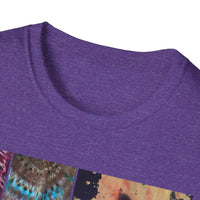 EQUITY: Bohemian Peace Graphic Tie Dye collage Tee, Unisex Softstyle T-Shirt, Tie-Dye Vibe Shirt, Festival Fashion, Relaxed Fit Top
