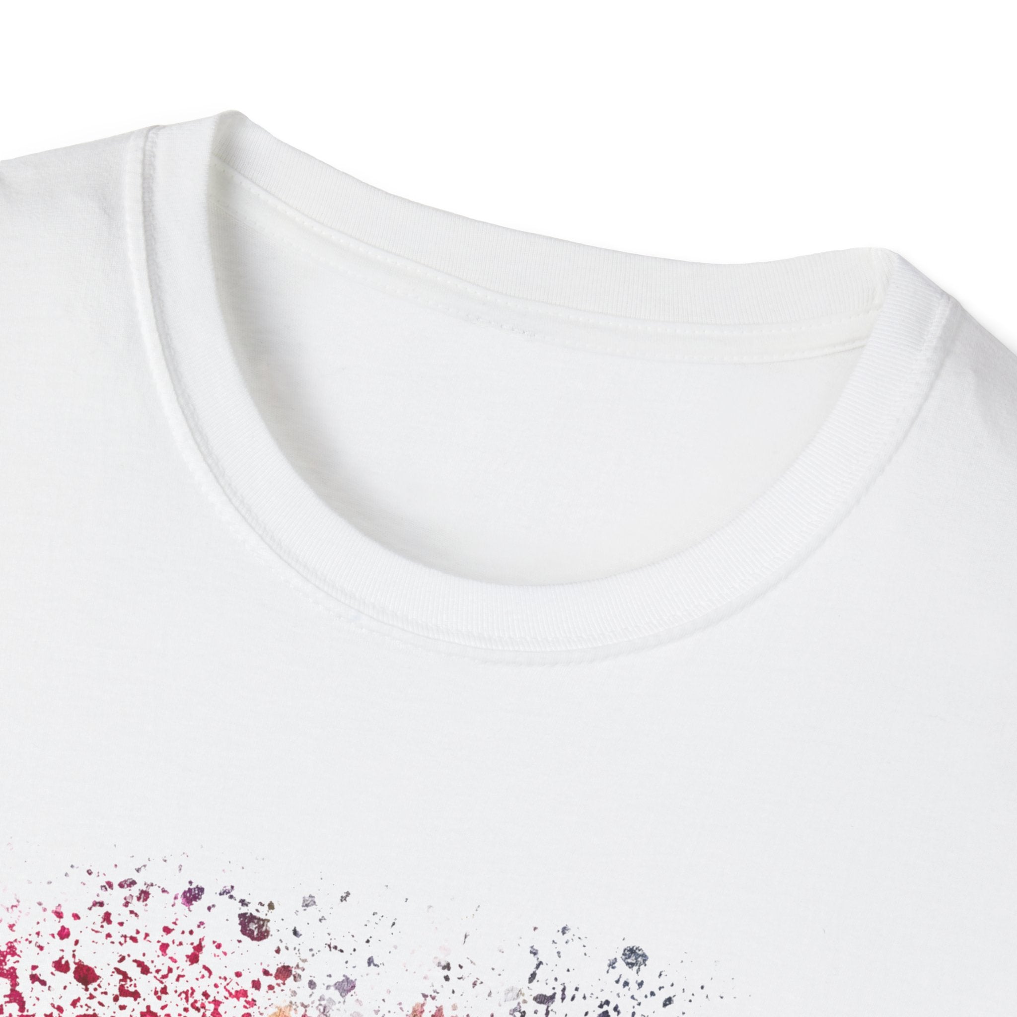 ENIGMA: Gritty, edgy Colorful Abstract Art Unisex Softstyle T-Shirt, Casual Graphic Tee, Gift for Art Lovers, Unique Printed Shirt, Summer Wear, Festival Apparel