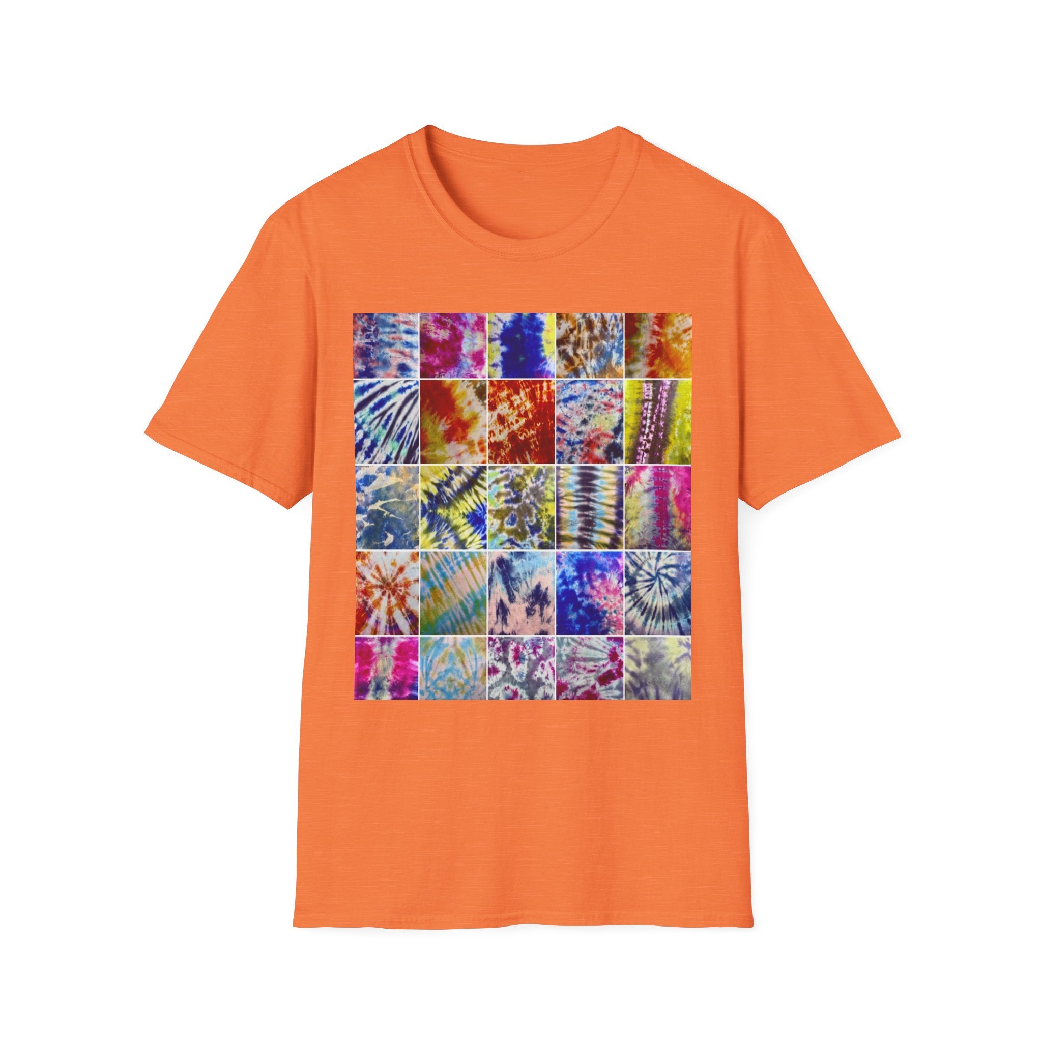 THE SCRAMBLE: Colorful, sampler style,  Tie-Dye collage Unisex T-Shirt, Vibrant Casual Wear, Summer Festival Top, Gift for Him/Her, Retro Vibe Fashion