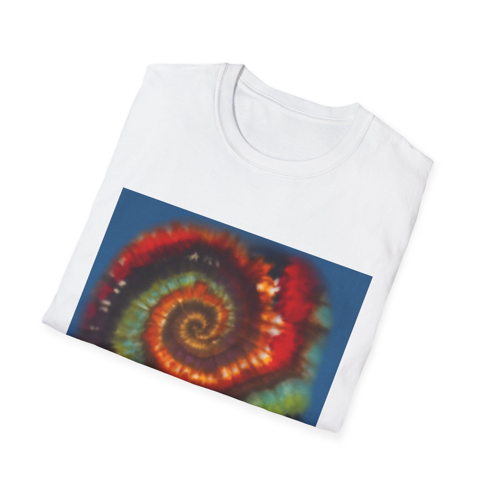 CHARTREUSE LEGEND:  Colorful Spiral TIe Dye Design Unisex Softstyle T-Shirt | Bohemian Vibe, Everyday Wear, Gift, Festival Style, Relaxation