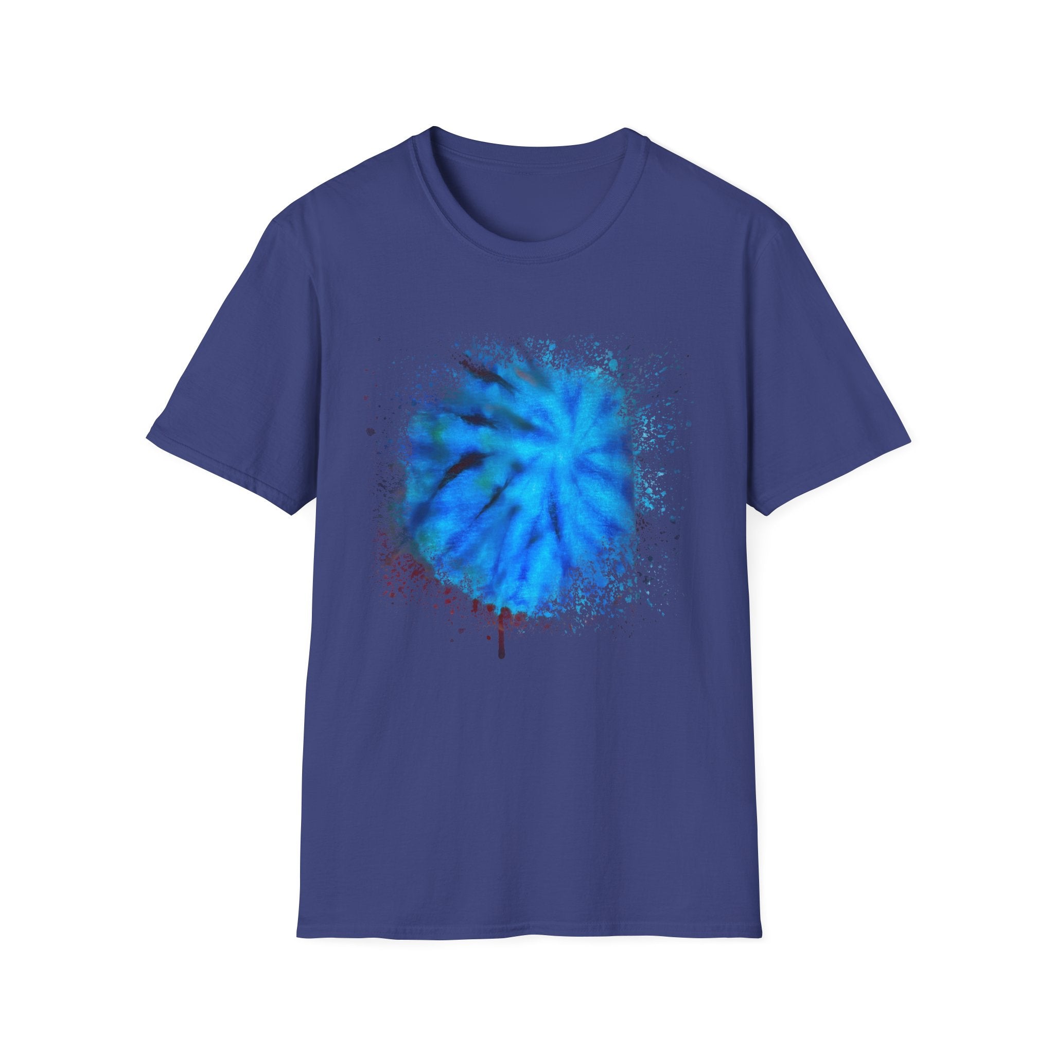 Blue Tide 2:  Vibrant Blue Drip Edge Tie-Dye Unisex Softstyle T-Shirt, Comfy Casual Wear, Summer Outfits, Beach Vibes, Gift for Him/Her, Trendy Apparel