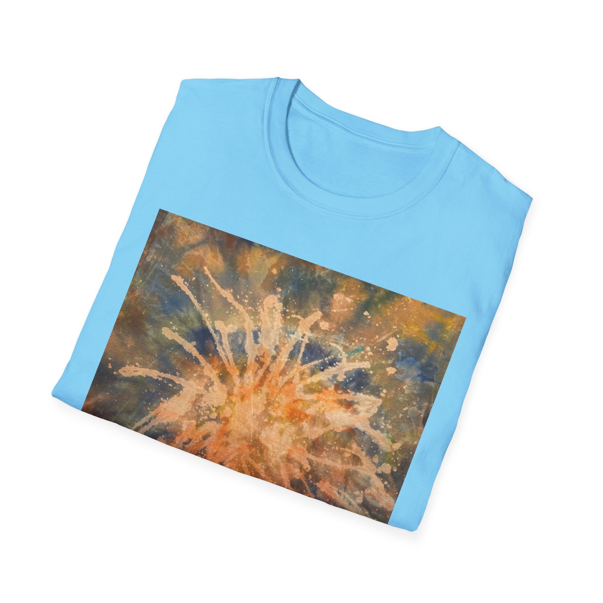 ETERNAL STAR FIRE: Cosmic Starburst T-Shirt - Softstyle Tee, Unisex Casual Shirt, Unique Graphic Top, Gift for Art Lovers, Trendy Summer Wear