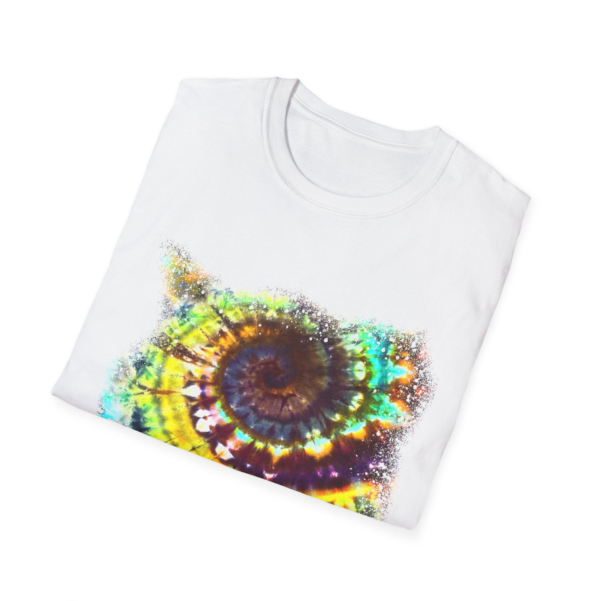 Gideon 2:  Vibrant Swirl Snowy Unisex Softstyle T-Shirt, Colorful Tie-Dye Tee, Trendy Casual Wear, Perfect Gift, Summer Vibes