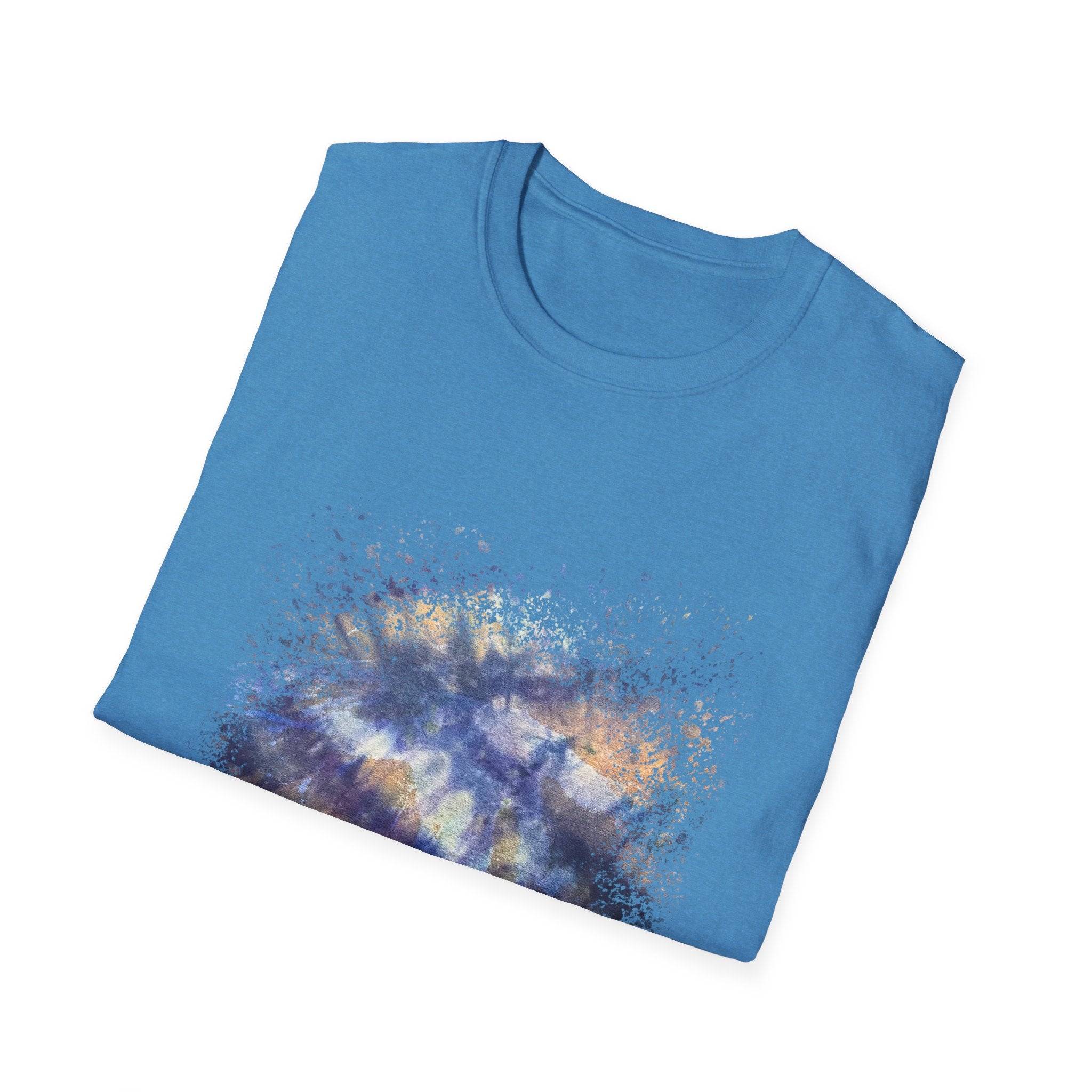 Blue on Coper 2:  Galaxy Splatter Unisex T-Shirt | Trendy Summer Tee for Art Lovers, Gift for Birthdays, Relaxed Fit Casual Wear, Unique Graphic Shirt