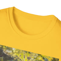 EVERGREEN TIDE: Smash stye tie dye, Vibrant Abstract Unisex Softstyle T-Shirt, Casual Wear, Art-Tee, Gift for Art Lovers, Unique Art Shirt, Dreamy Graphic T-Shirt