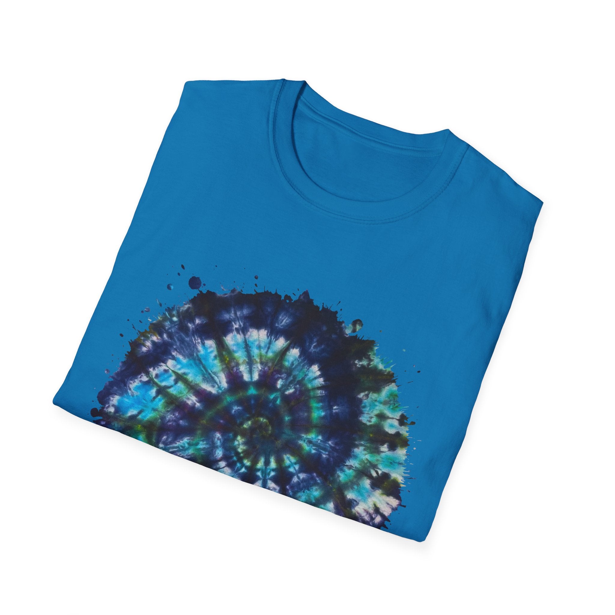 Cobalt Tornado 2:  Spiral Tie-Dye T-Shirt, Unisex Kaftan, Bohemian Tee, Beachwear, Summer Top, Festival Gear, Unique Gift
