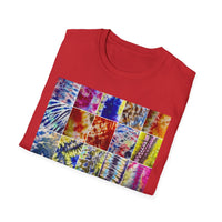 THE SCRAMBLE: Colorful, sampler style,  Tie-Dye collage Unisex T-Shirt, Vibrant Casual Wear, Summer Festival Top, Gift for Him/Her, Retro Vibe Fashion