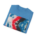 BOOMERANG BLAZE: Patriotic Tie-Dye T-Shirt, Unisex Softstyle Tee, Summer BBQ Shirt, Fourth of July Apparel, Gift for Freedom Lovers