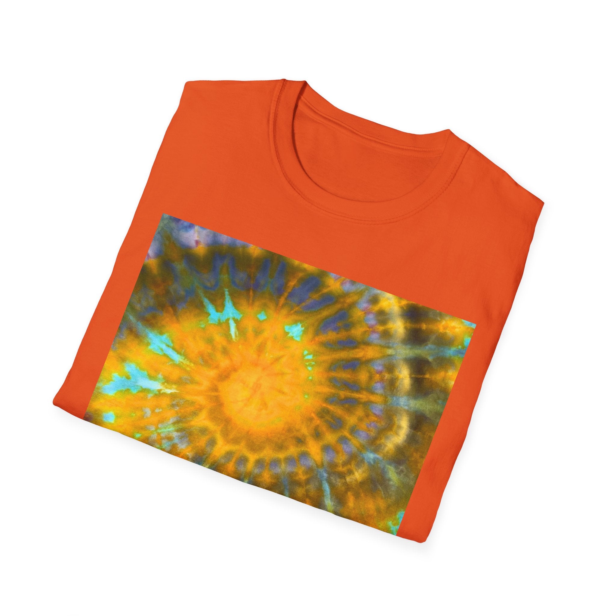 SOLAR PASSION:  Sun inspired tie dye, Boho Spiral Sun T-Shirt - Artistic Graphic Tee for Relaxed Vibes, Festival Wear, Gifts for Creatives, Unisex Tees, Everyday Comfort