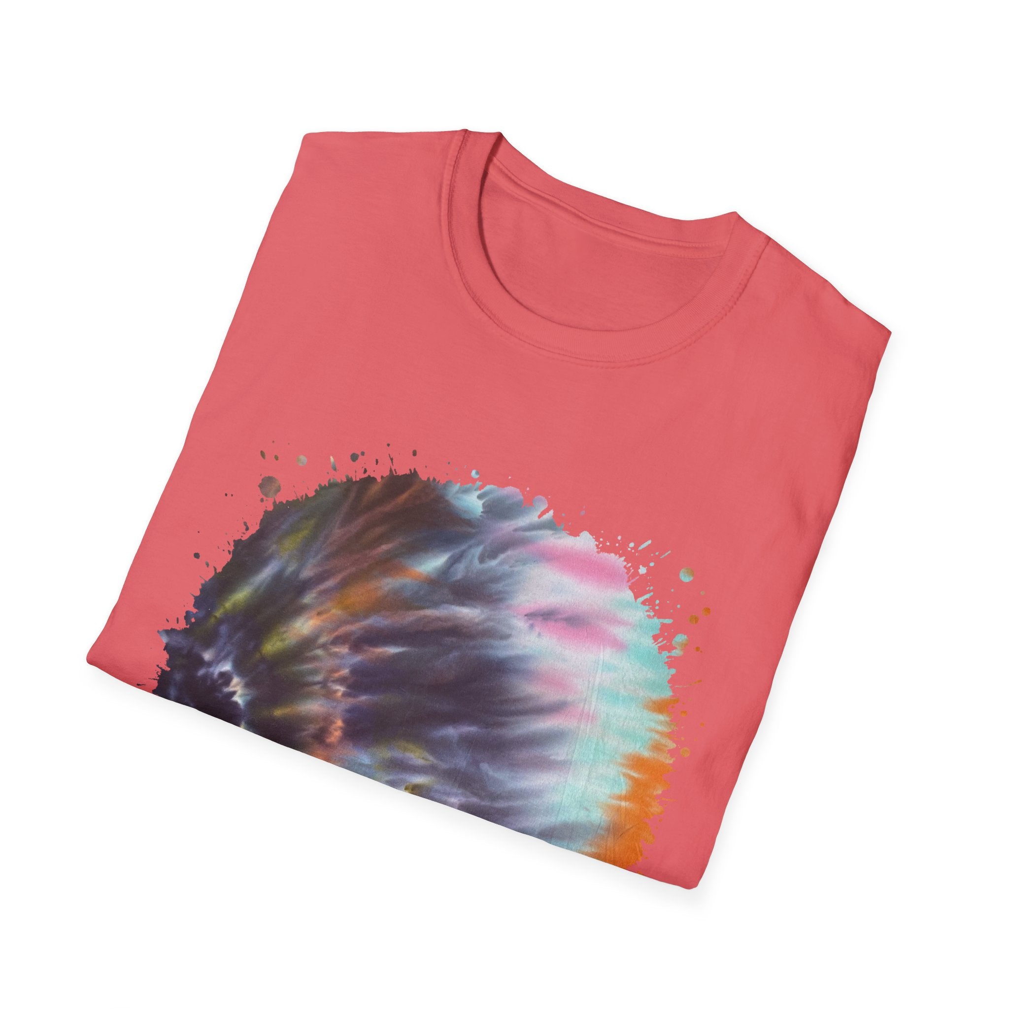 Bravado 2:  Colorful Tie-Dye Unisex Softstyle T-Shirt with Abstract Design, Perfect for Festivals, Casual Outings, Relaxed Days, Summer Vibes, and Gifts