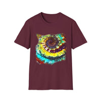 Gideon 2:  Vibrant Swirl Snowy Unisex Softstyle T-Shirt, Colorful Tie-Dye Tee, Trendy Casual Wear, Perfect Gift, Summer Vibes