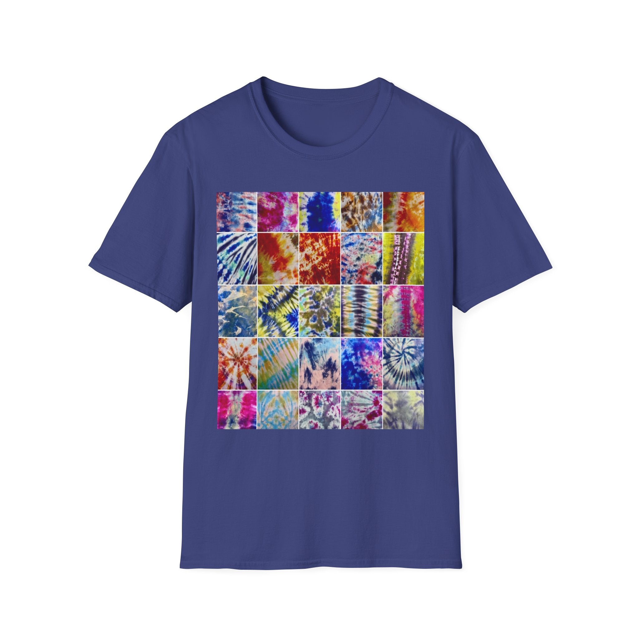 THE SCRAMBLE: Colorful, sampler style,  Tie-Dye collage Unisex T-Shirt, Vibrant Casual Wear, Summer Festival Top, Gift for Him/Her, Retro Vibe Fashion